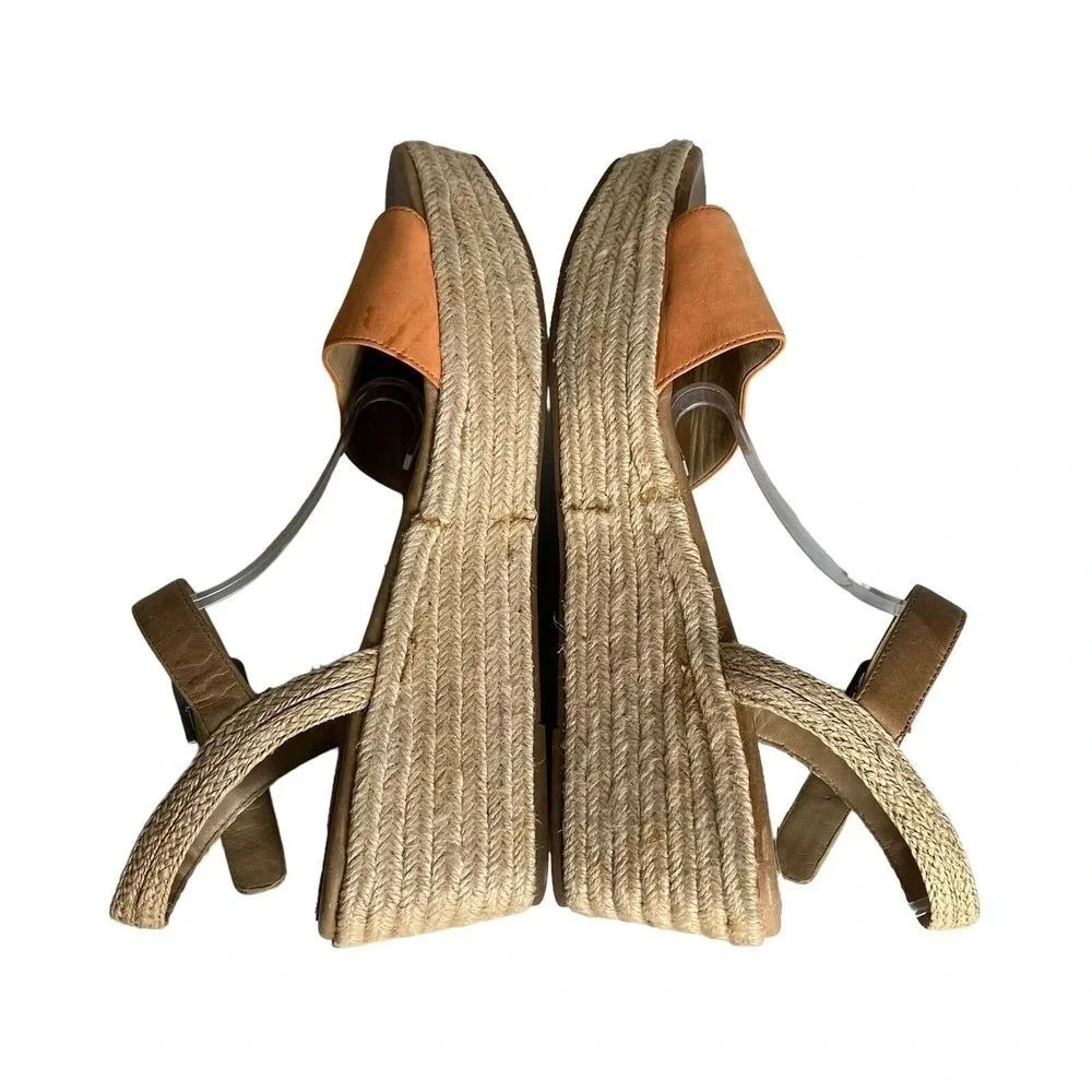 Eileen Fisher‎ Espadrille Wedge Sandals Ankle Strap Orange Leather Size 11